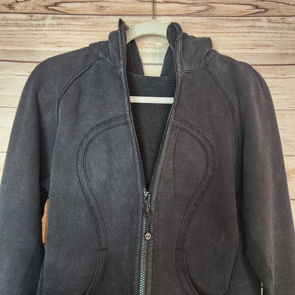 Lululemon Special Edition Scuba Hoodie Logo Size 10 Black Thumb Holes Rare Logo - Picture 10 of 16
